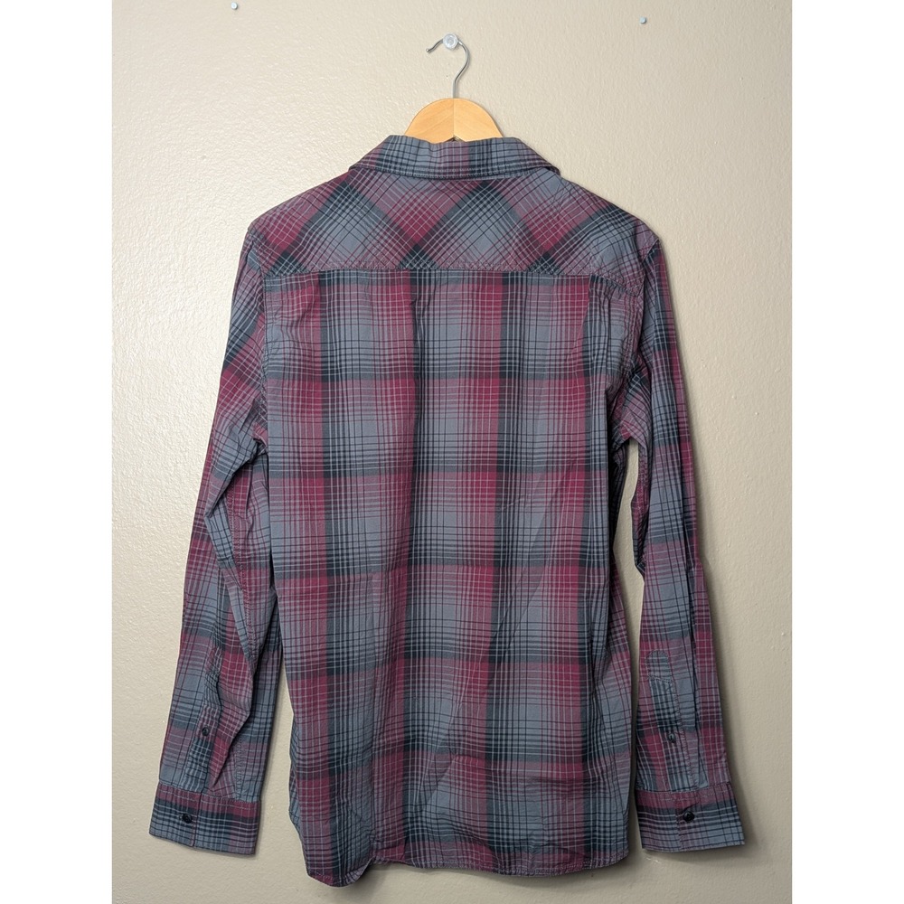 Fox Racing Button Down Shirt Mens L Burgundy Grey Plaid Heritage Forged 17302 - Picture 2 of 15